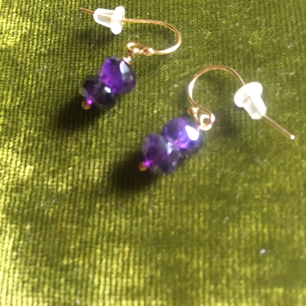 Amethyst chunk earrings gold filled wire.